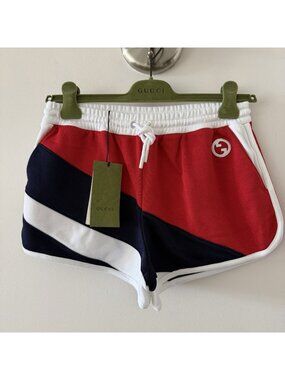 NWT Cotton Piquet Shorts with Interlocking G White Blue Red Sz M